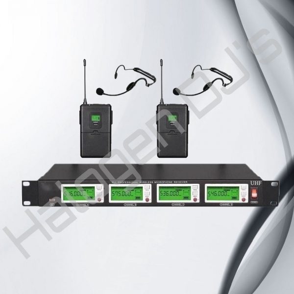 Two of our cordless headset microphones with reciever - Receiver and 2 x Wireless Headset Microphones Hire